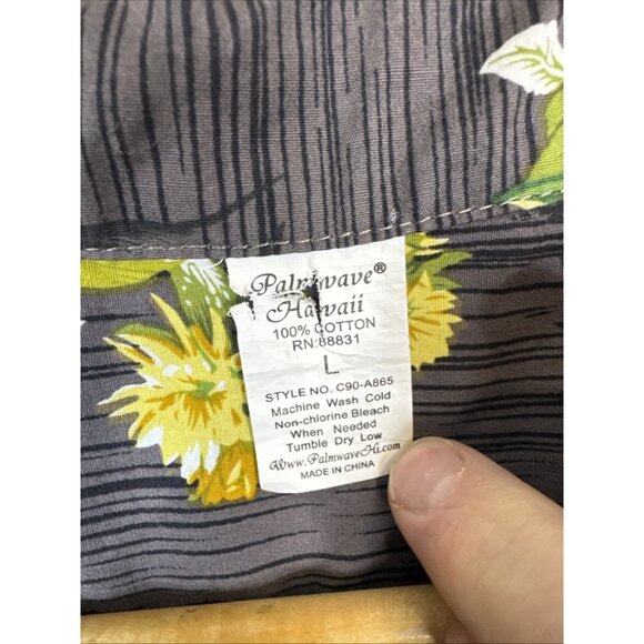 Palmwave Hawaii Hawaiian Shirt Men’s Large Floral Gray Cotton - Picture 2 of 4